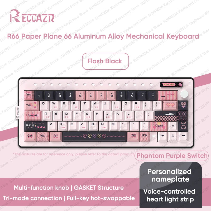 RECCAZR Paper Plane66 R66 Mechanical Keyboard Kit Aluminum RGB Gasket Structure Hot Swap with Control Knob Tri-mode Keyboard