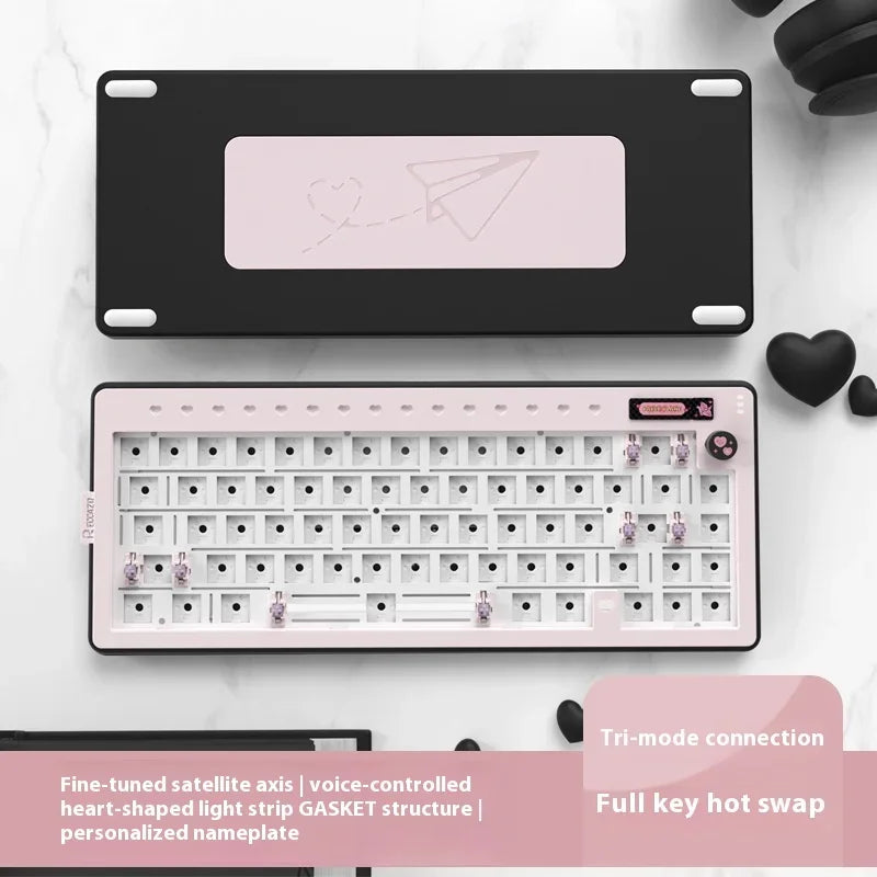 RECCAZR Paper Plane66 R66 Mechanical Keyboard Kit Aluminum RGB Gasket Structure Hot Swap with Control Knob Tri-mode Keyboard