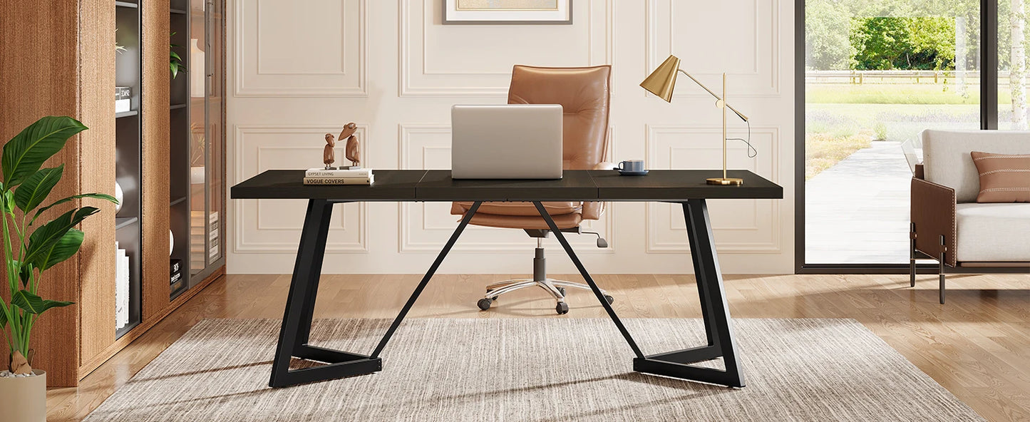 70.86-Inch Large Executive Desk, Modern Computer Office Desk Workstation with Metal Frame, Writing Table for Home Office
