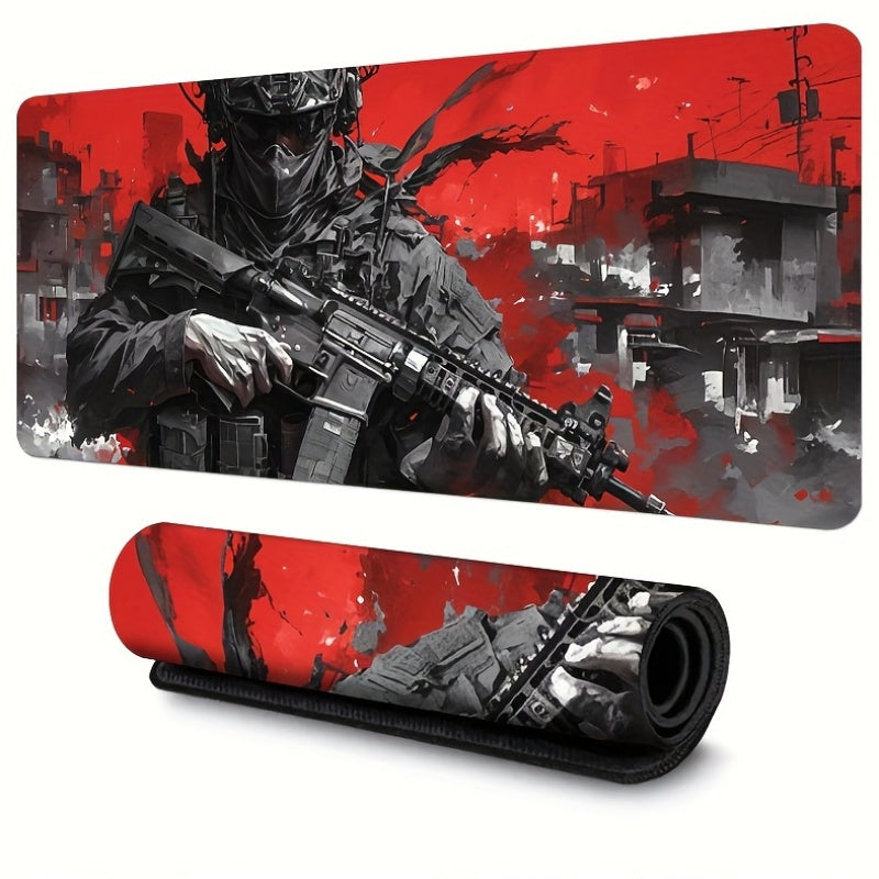 A Large, Thick, Cool Mouse Pad with a Warrior Design, Waterproof And Non-Slip, Suitable for Gaming, Studying, And Office Use.