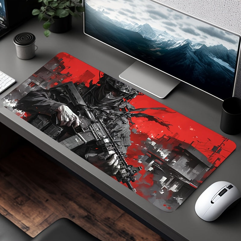 A Large, Thick, Cool Mouse Pad with a Warrior Design, Waterproof And Non-Slip, Suitable for Gaming, Studying, And Office Use.
