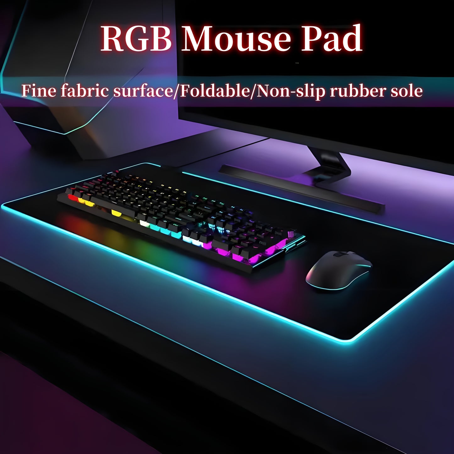 3-Pack RGB Gaming Mouse Pad & Desk Mat with Non-Slip Rubber Base, Soft Surface, RGB Lighting Compatible, Anti-Slip Base for PC, Office, Streaming - Large Gaming Mousepad for Keyboard and Mouse, Compatible with RGB Lighting Sy