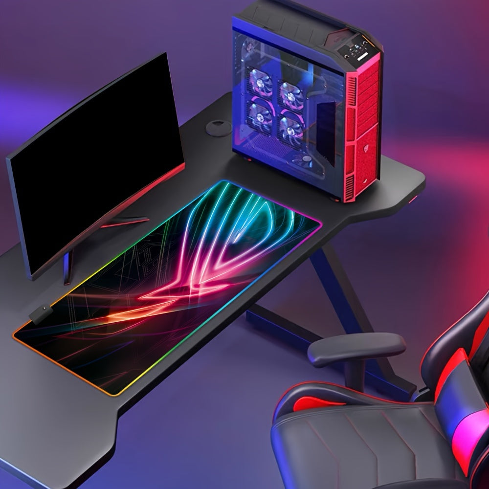 BJ05-RGB Mouse Pad, LED Backlit Sewn  Large Keyboard Table Pad, 400*900mm Plus Game Player Accessories Mouse Pad, 4mm Thick Non-slip Decorative Table Pad, Office Mouse and Keyboard Pad, Student Table Mat.