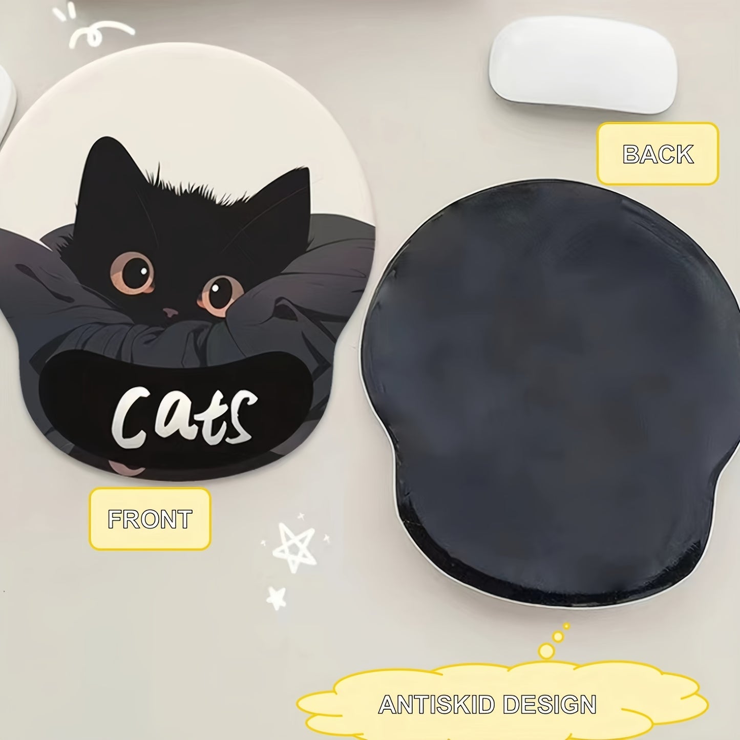 Cute Black Cat Wrist Support Mouse Pad - Non-Slip, Washable Silicone Desk Mat for Office & Home Decor, Ideal Gift for Women Mouse Pads for Desk