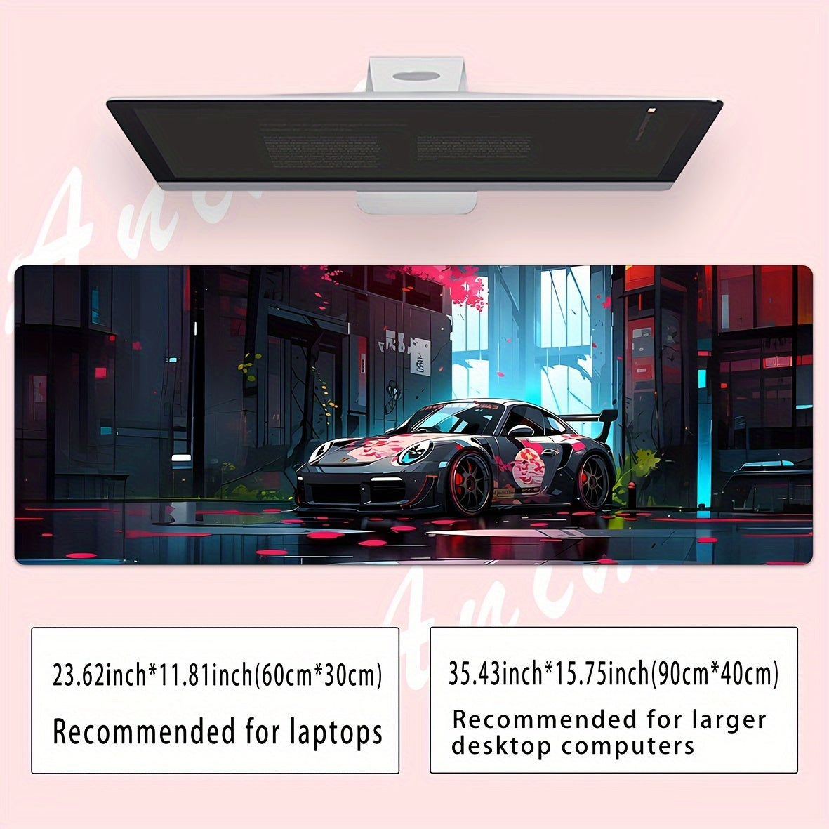A Mouse Pad With A Drawing Of A Racing Car For Anime Games, An Anti-slip Desk Pad, And A Writing Pad.