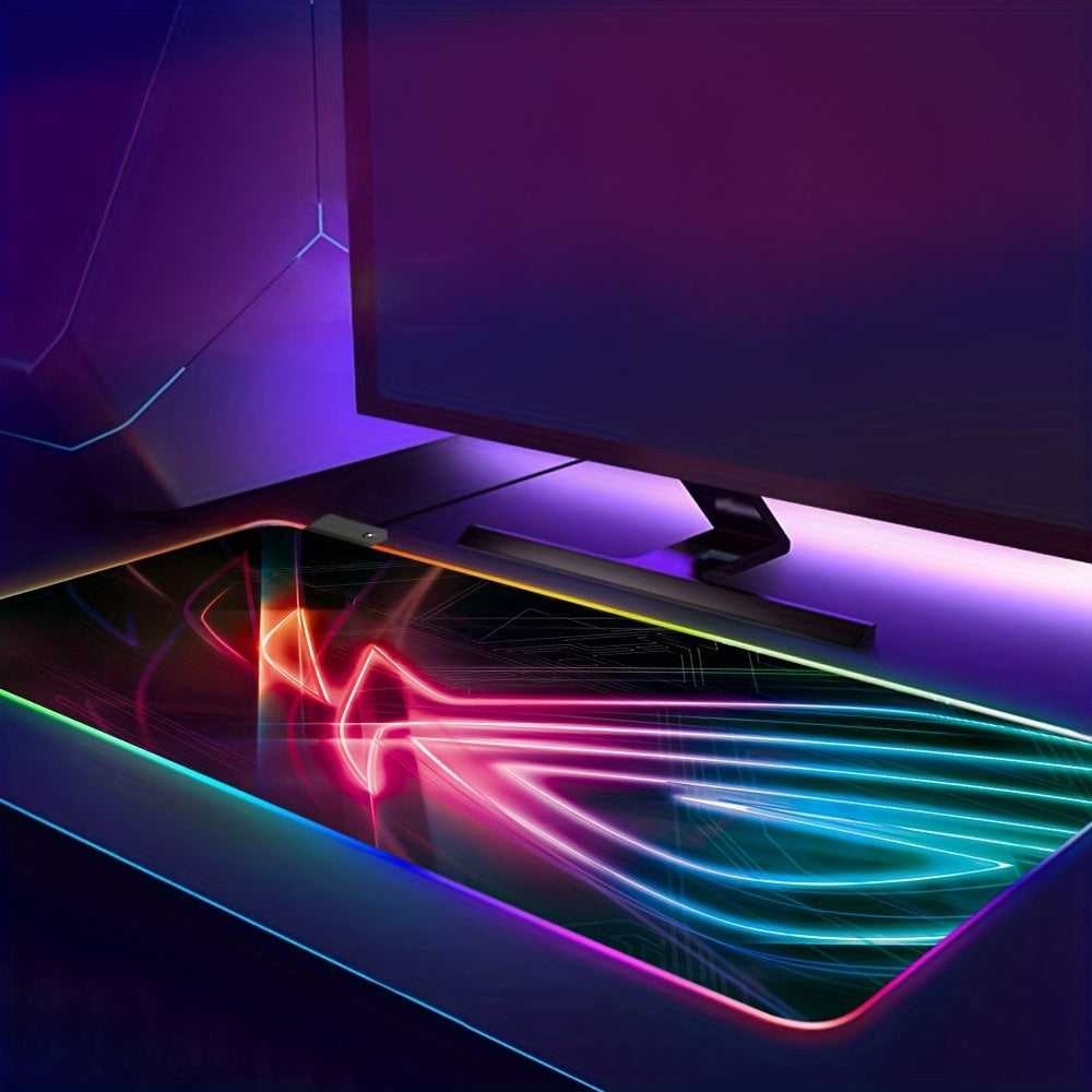 BJ05-RGB Mouse Pad, LED Backlit Sewn  Large Keyboard Table Pad, 400*900mm Plus Game Player Accessories Mouse Pad, 4mm Thick Non-slip Decorative Table Pad, Office Mouse and Keyboard Pad, Student Table Mat.
