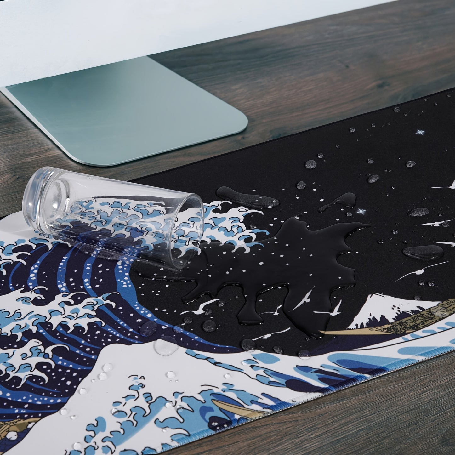 Gaming Laptop Mouse Pad, Sea Wave Big Mice Pads PC Keyboard Waterproof And Non-Slip 31.5 X 11.8inches 3mm Thick XL, XXL Rubber Table Mat, Kanagawa Surfing And Black Japanese Mouse Pads