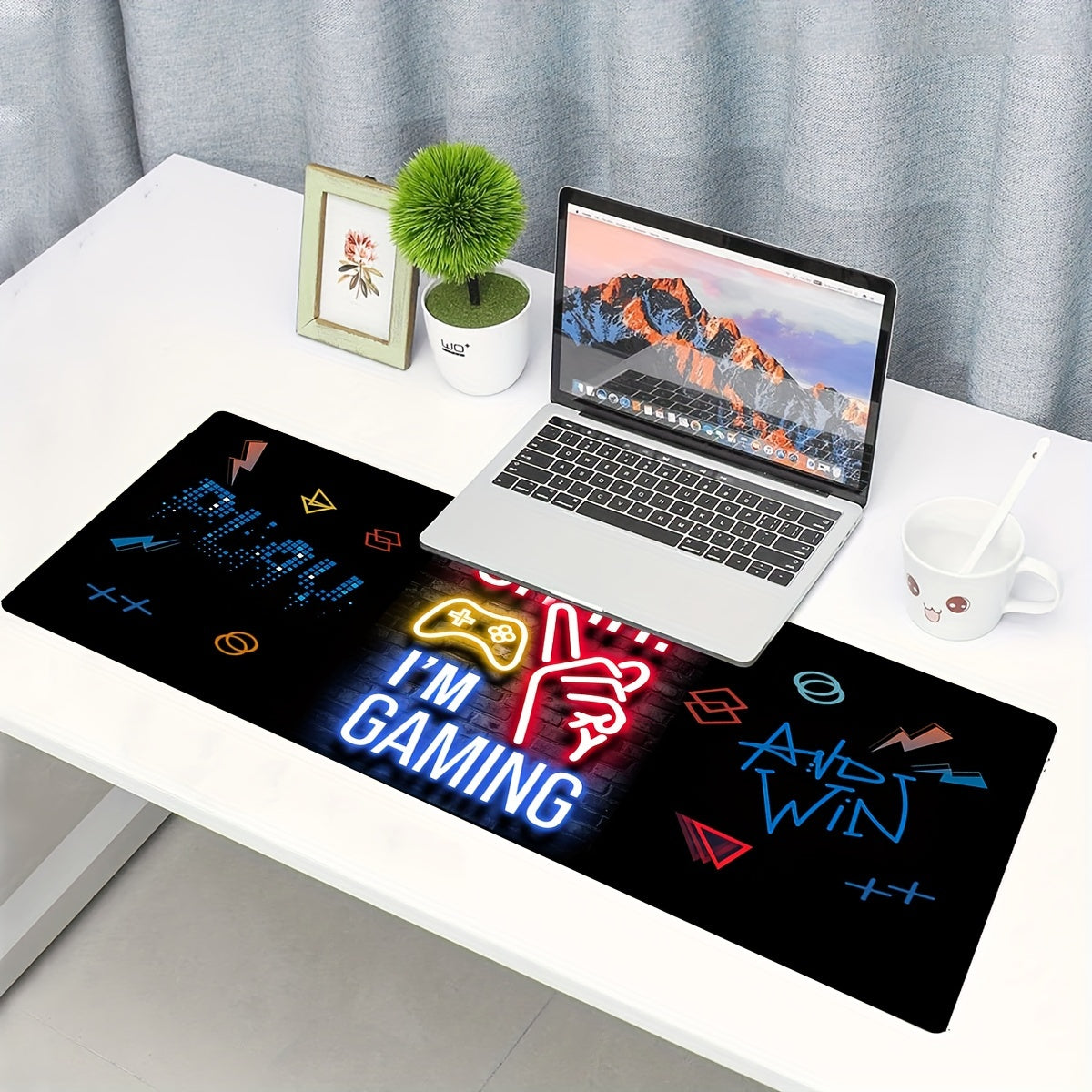Shhh! I'm Gaming" Extended Mouse Pad - Large Gaming Desk Mat With Neon Lights Design, Anti-Slip Rubber Base, And Smooth Surface For Precise Mouse Control - Perfect For Gamers And Office Use