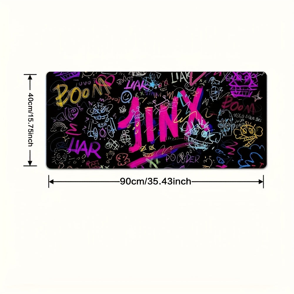 J-Jinx Large Gaming Mouse Pad - Rubber Base, Vibrant Graffiti Design with Bold Text and Fun Graphics, Desk Mat for Office, School & Home Decor. Durable Rectangular Surface Smooth Glide Workstation Accessory, Office Workspace,