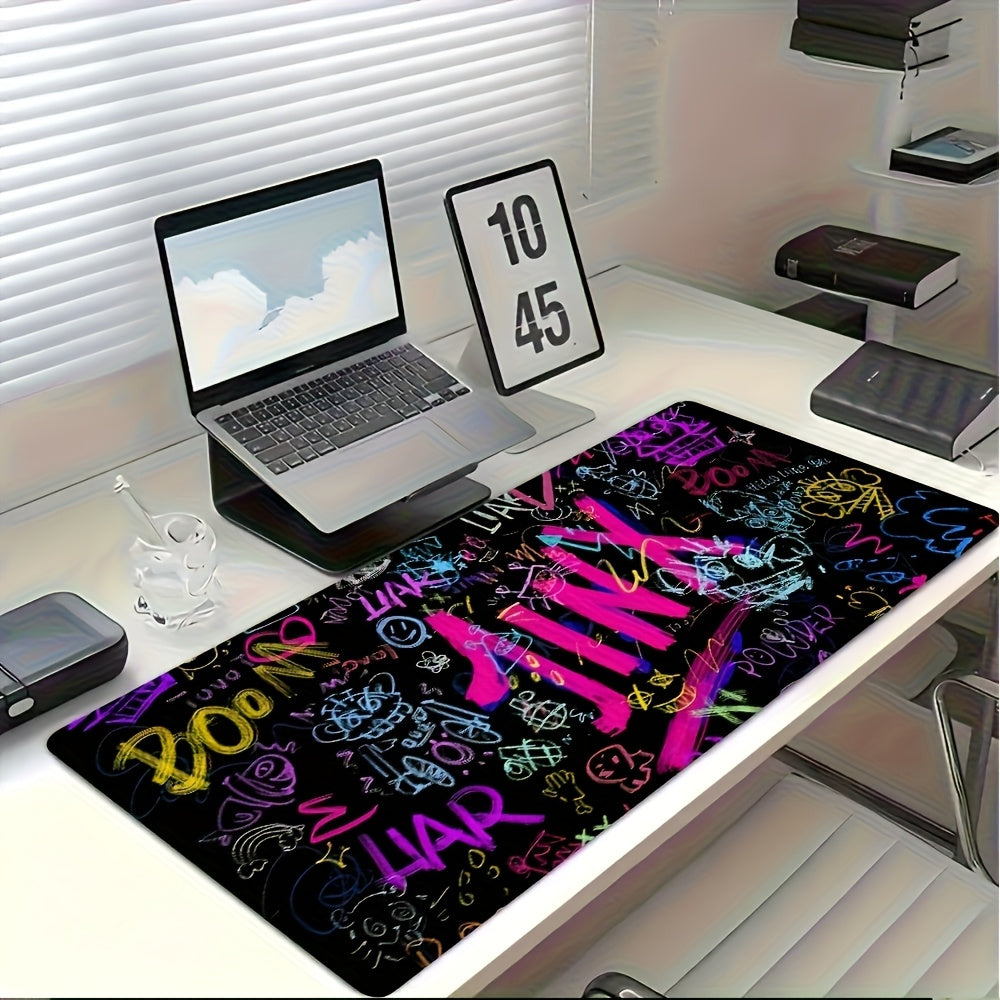 J-Jinx Large Gaming Mouse Pad - Rubber Base, Vibrant Graffiti Design with Bold Text and Fun Graphics, Desk Mat for Office, School & Home Decor. Durable Rectangular Surface Smooth Glide Workstation Accessory, Office Workspace,