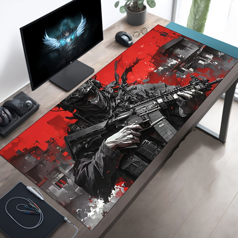 A Large, Thick, Cool Mouse Pad with a Warrior Design, Waterproof And Non-Slip, Suitable for Gaming, Studying, And Office Use.