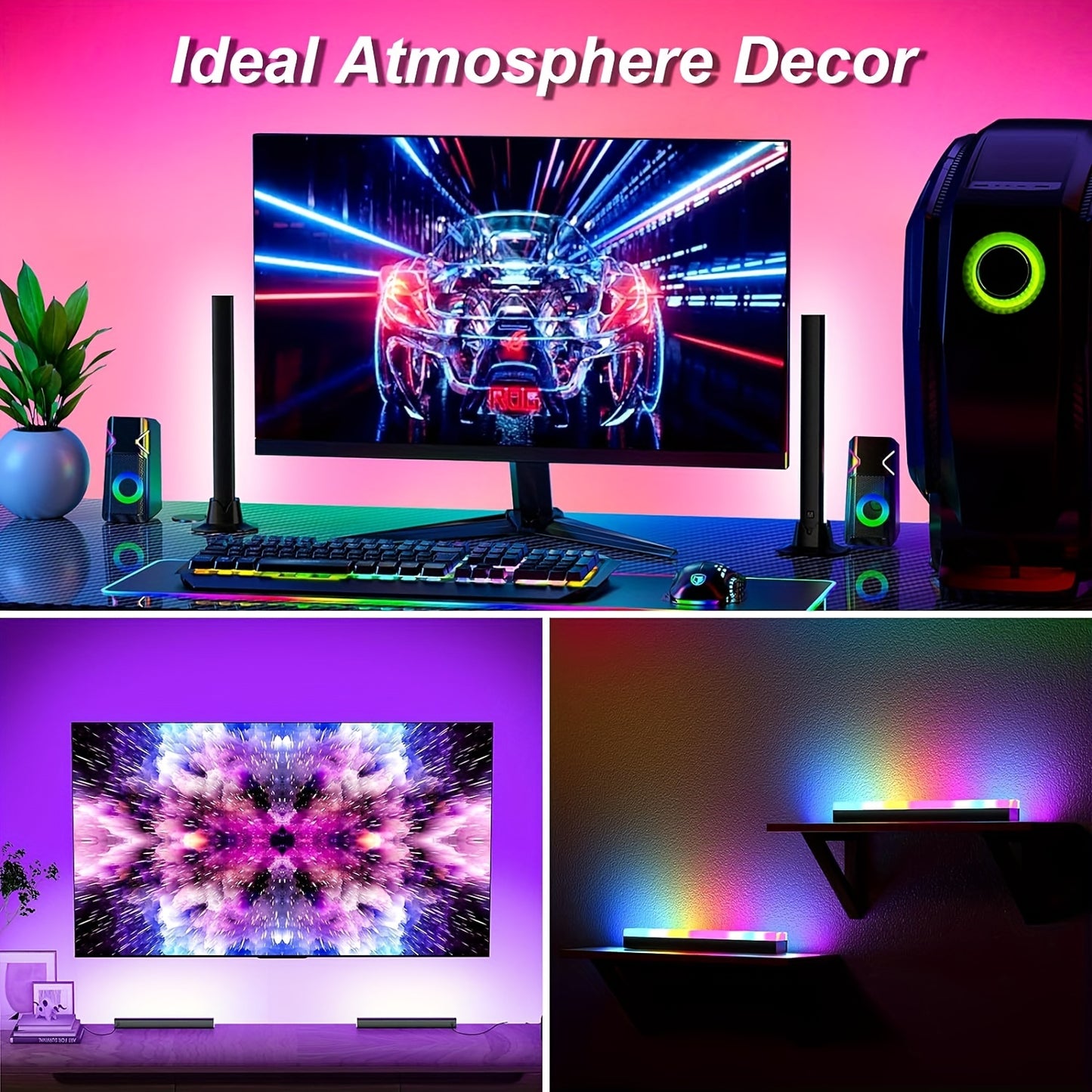 2-Pack RGB+IC LED Light Bars, USB With 24 Keys Remote Control, Gaming Lights, Backlights RGB+IC TV Backlights With Scene Modes And Music Modes For Gaming, Pictures, PC, TV, Room Decor Gaming Setup