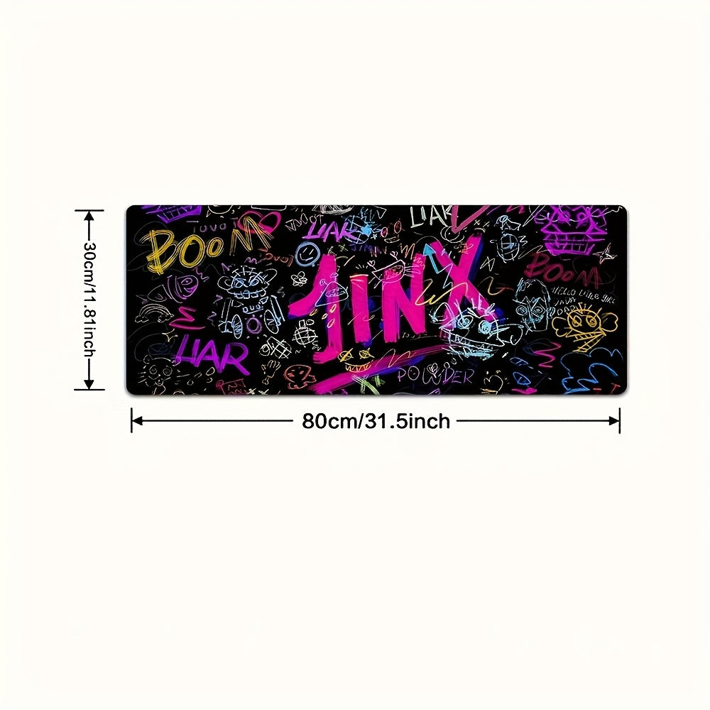 J-Jinx Large Gaming Mouse Pad - Rubber Base, Vibrant Graffiti Design with Bold Text and Fun Graphics, Desk Mat for Office, School & Home Decor. Durable Rectangular Surface Smooth Glide Workstation Accessory, Office Workspace,