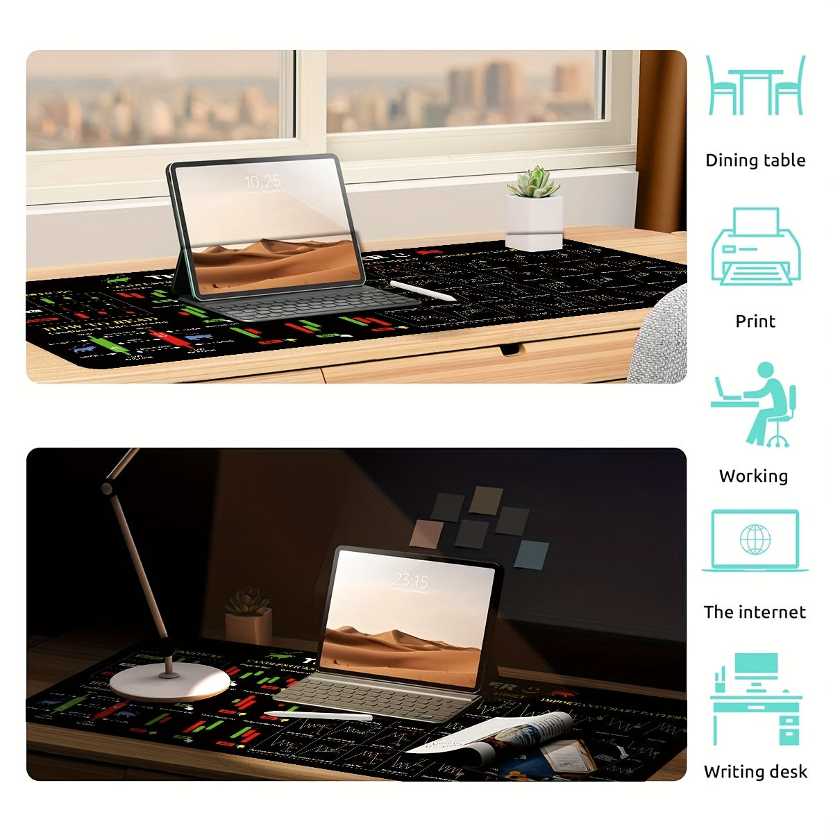 1pc Extended Gaming Mouse Pad, Laptop Keyboard Mat, Study Desk Protector - THE GENIUS TRADER Stock Learning Pattern - Durable, Non-Slip Backing, Multiple Sizes Available (Small, XL, XXL) - Suitable for Home, Office, Work, Gam