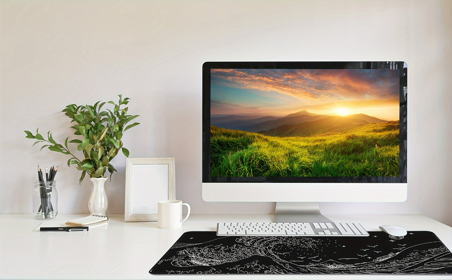 Gaming Laptop Mouse Pad, Sea Wave Big Mice Pads PC Keyboard Waterproof And Non-Slip 31.5 X 11.8inches 3mm Thick XL, XXL Rubber Table Mat, Kanagawa Surfing And Black Japanese Mouse Pads