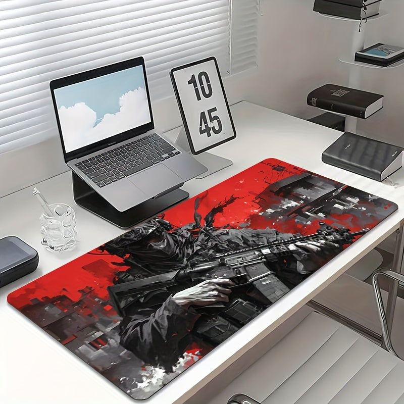 A Large, Thick, Cool Mouse Pad with a Warrior Design, Waterproof And Non-Slip, Suitable for Gaming, Studying, And Office Use.
